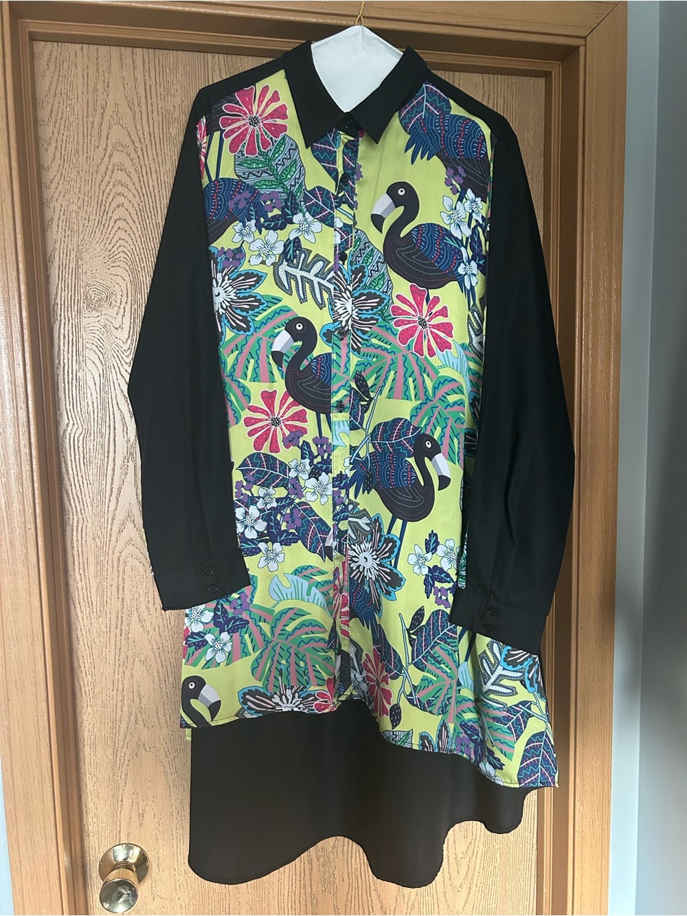 Black-Sleeve Tropical Print Women's Dress - Lime Floral